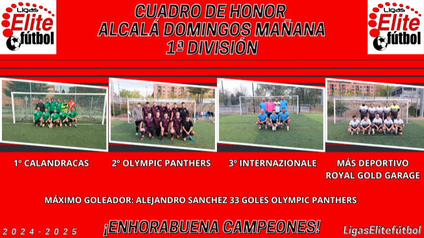 CUADRO DE HONOR ALCALÁ DOMINGOS MAÑANA 1ª DIVISIÓN